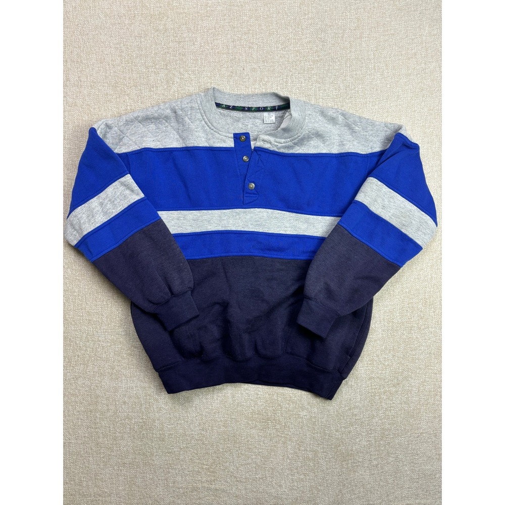 AZ Sport Mens Vintage Colorblock Henley Sweatshirt Blue Gray Large 2037